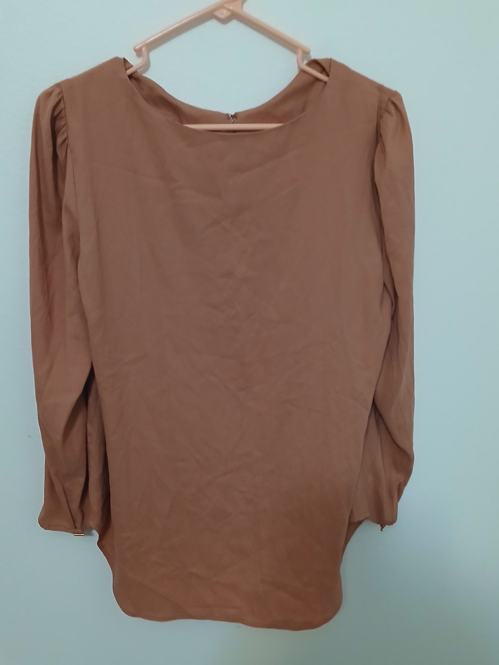 Ann Taylor Long Sleeve Crew Neck Blouse - Terracotta